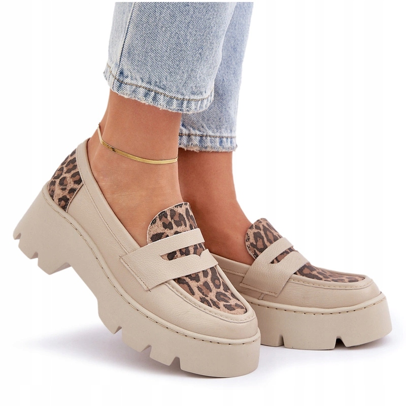 Dámské Kožené Mokasíny S Plochým Podpatkem Platforma Zazoo 20191 Světle Béžové 41