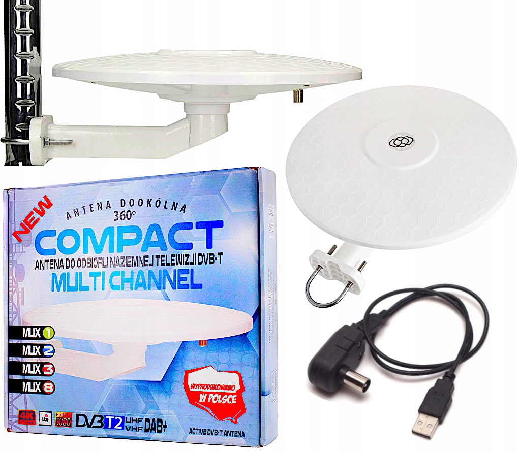 

Antena Dookólna DVB-T2 Aktywna 4K FullHD MUXy Usb