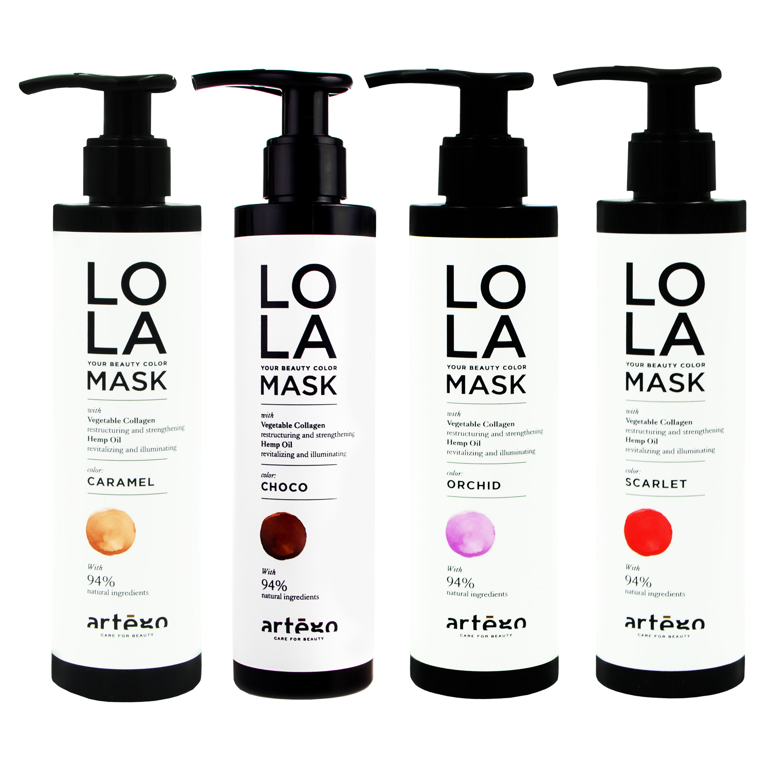 Sada masek Artego Lola Caramel, Choco, Orchid, Scarlet 4 x 200 Ml