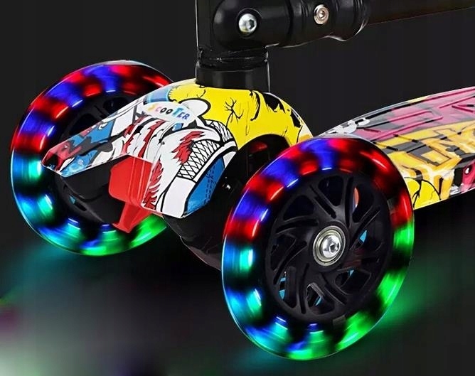HULAJNOGA TRÓJKOŁOWA DLA DZIECI TOBBI-TOYS BALANSOWA KOŁA LED STYL GRAFFITI Kod producenta HULAJNOGA SKŁADANA TRÓJKOŁOWA LED