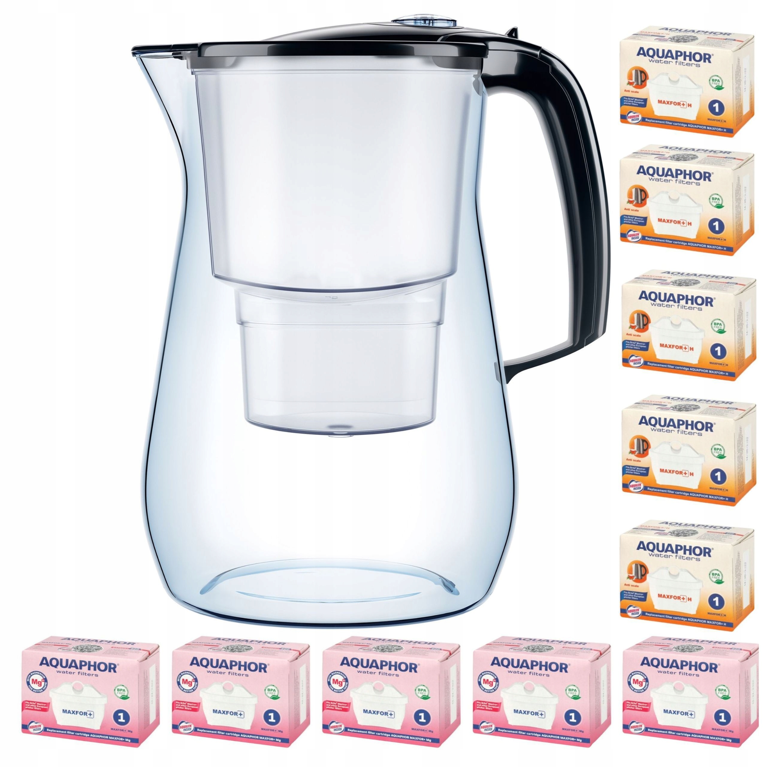 Dzbanek do filtrowania wody Aquaphor Onyx 4,2l +10 wkładów (5Mg+5H), czarny