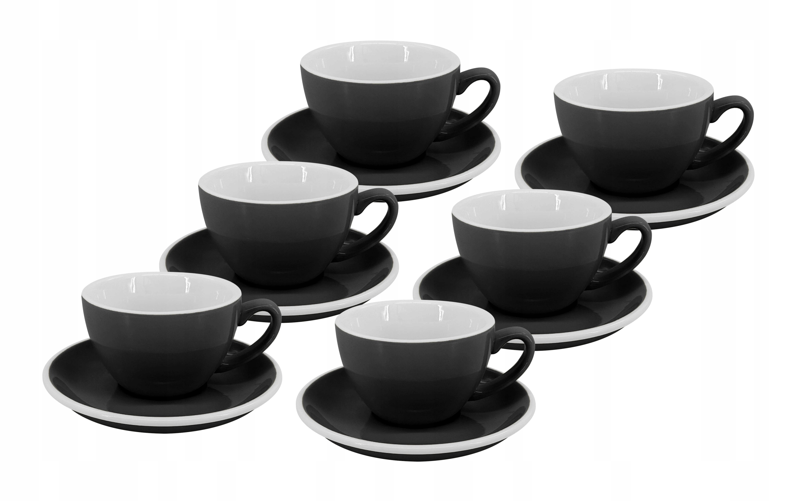 Set 6 ks Cappuccino šálka s tanierikom Roma, 180 ml, čierny