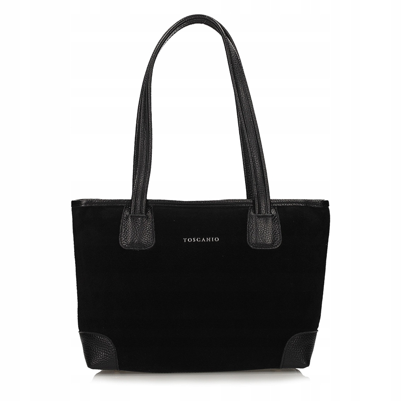 Klasická kožená kabelka Semišová Černá Shopper Uši Pásek Toscanio G116