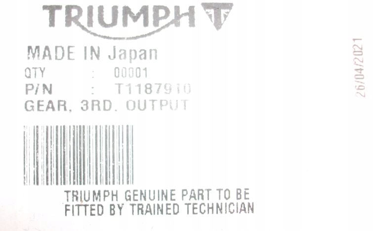 Prevodovka, výstup, tretí Triumph Oem: T1187910