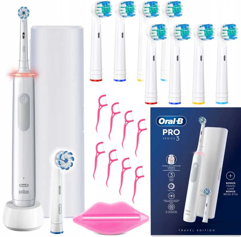 ELEKTRICKÁ ZUBNÁ KEFKA ORAL-B PRO 3 3500 BIELA + PUZDRO 8xKONCOVKY DOPLNKY