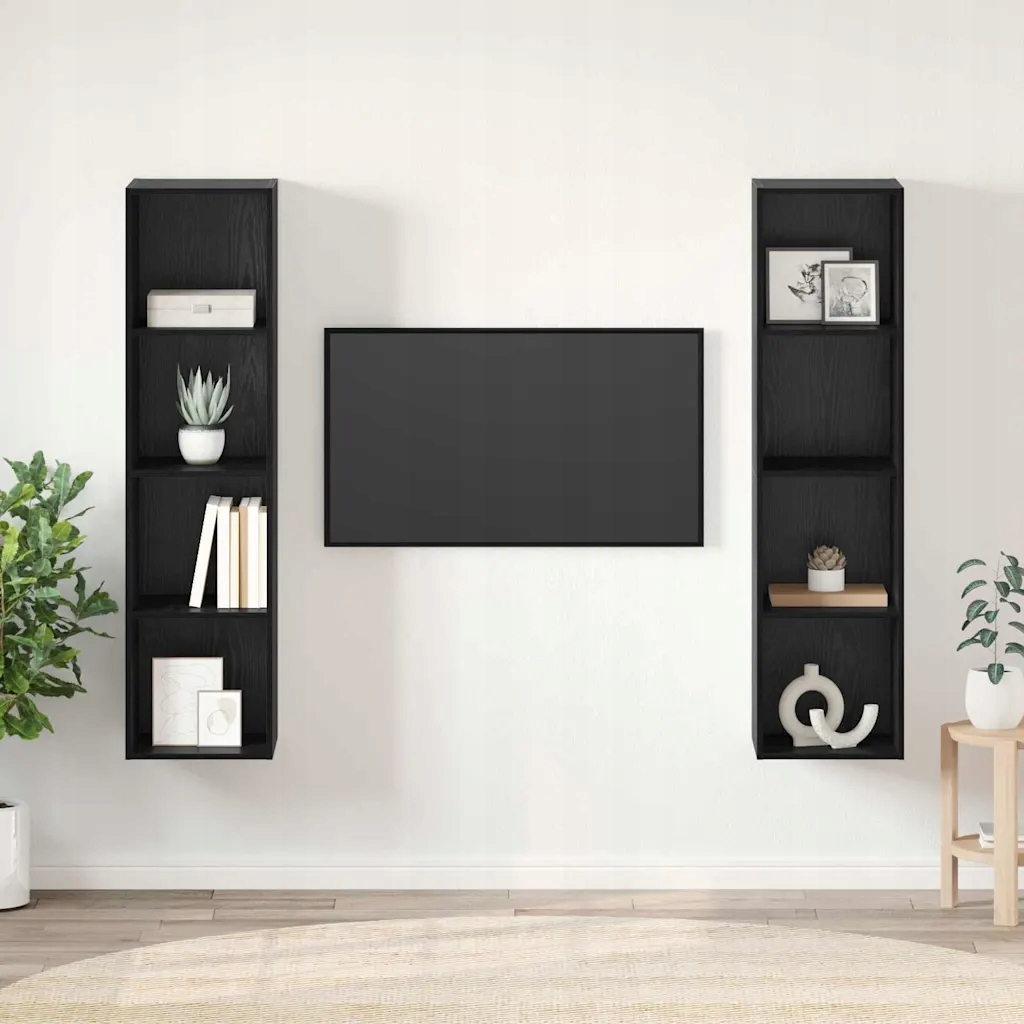 vidaXL Sestava Tv skříněk Nástěnný 2 pcs Černá 37 x 37 x 142,5 cm