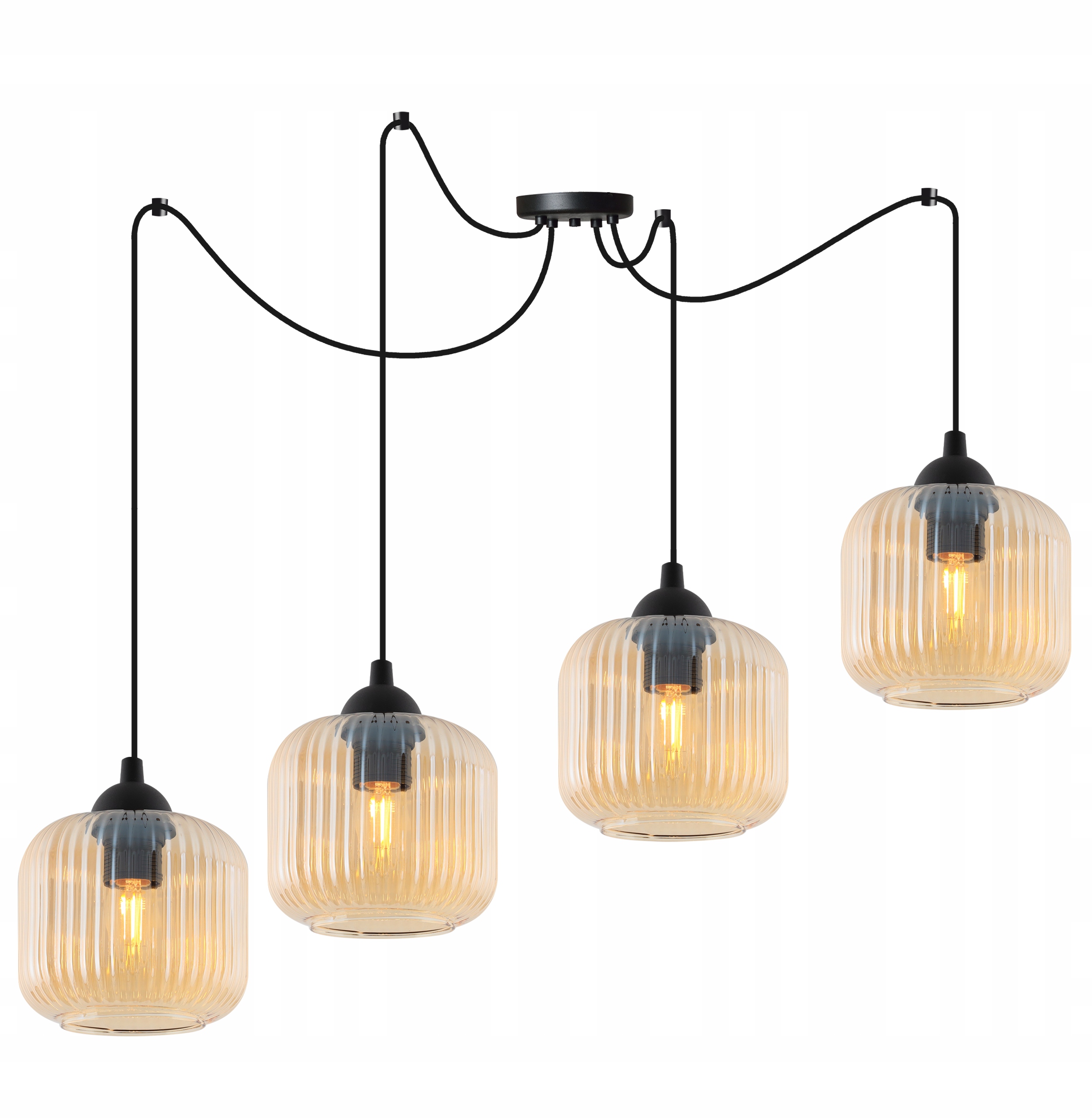 Závěsné Stropní Svítidlo Lustr Pavouk Skleněné Válce Rýhované Topazové 15 CM