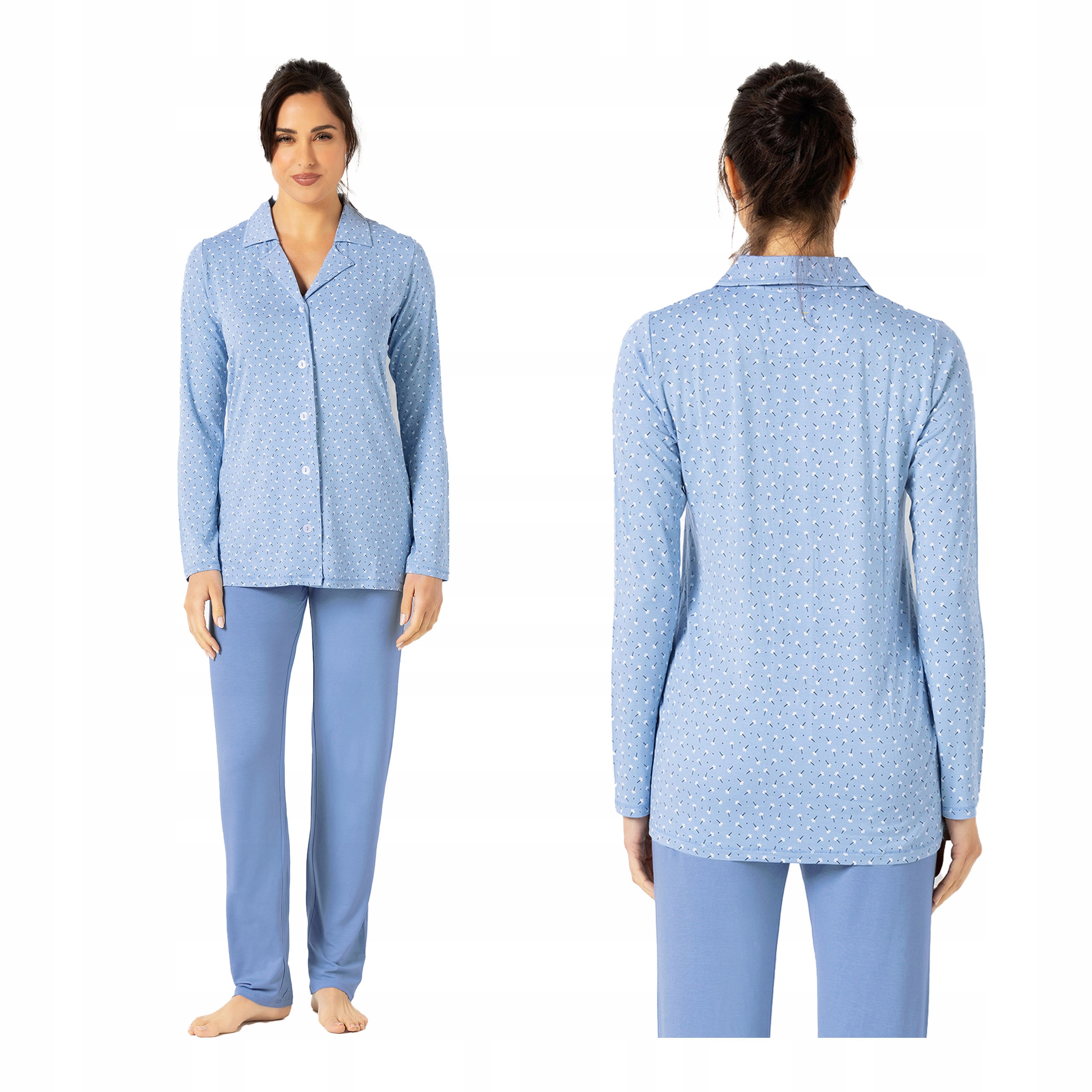 Dámské dvoudílné rozepínací dlouhé pyžamo XL, modré