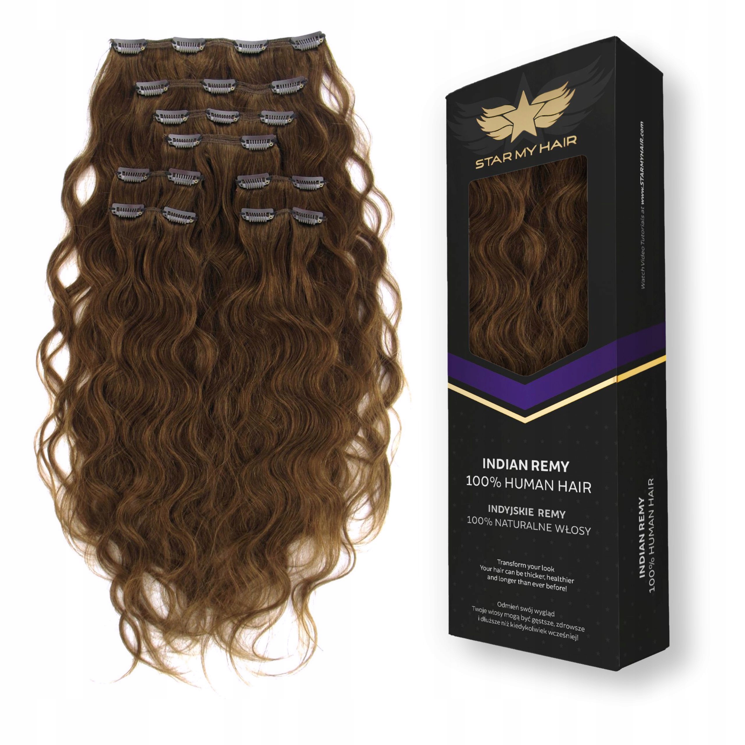 Włosy indyjskie doczepiane Clip-in 50-55 cm 8 taśm 140g Falowane Fale