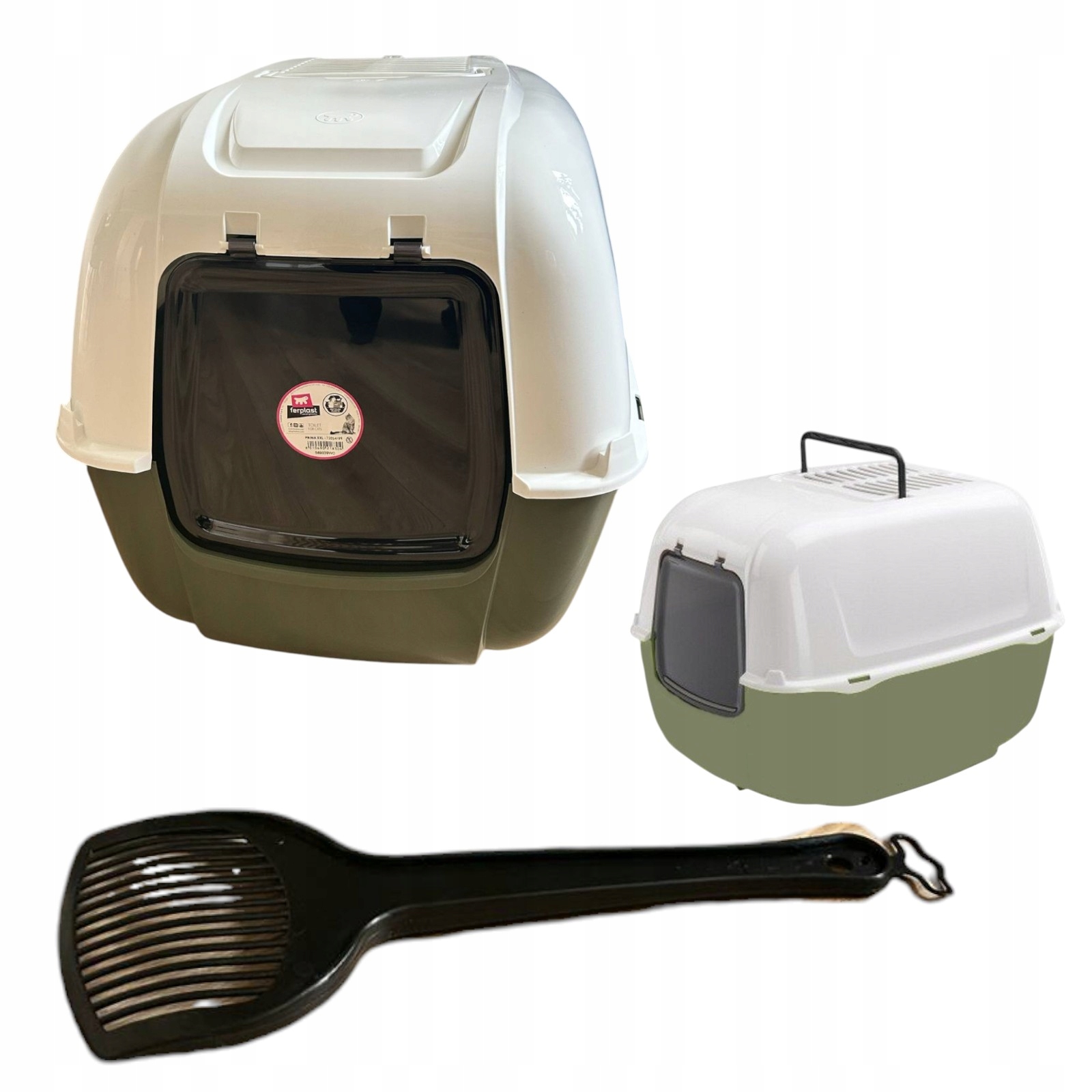 Ferplast Prima XXL Duża Kuweta Kryta 65x45x45 Biało-Zielona Filtr Łopatka