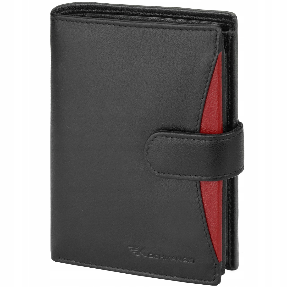 Kochmanski portfel męski skórzany czarny z czerwonym Rfid rozbudowany