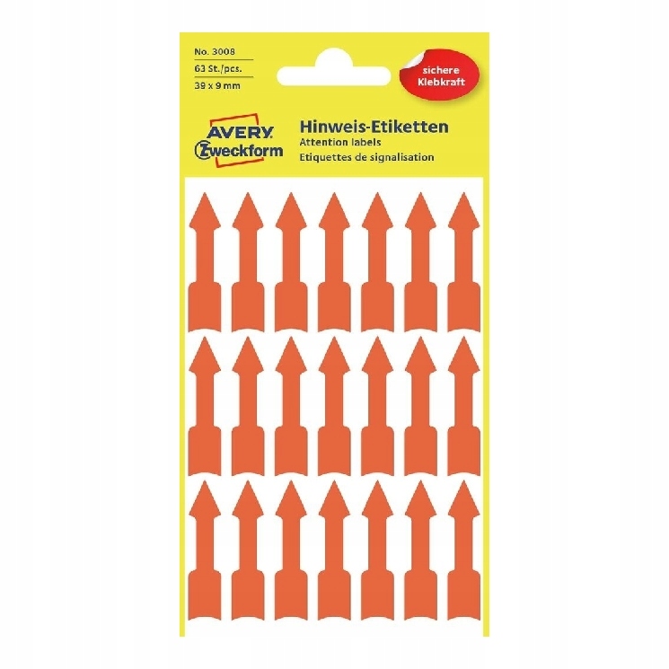 Etykiety Trwałe Strzałki 39X9 Pomarańcz 3008 Avery