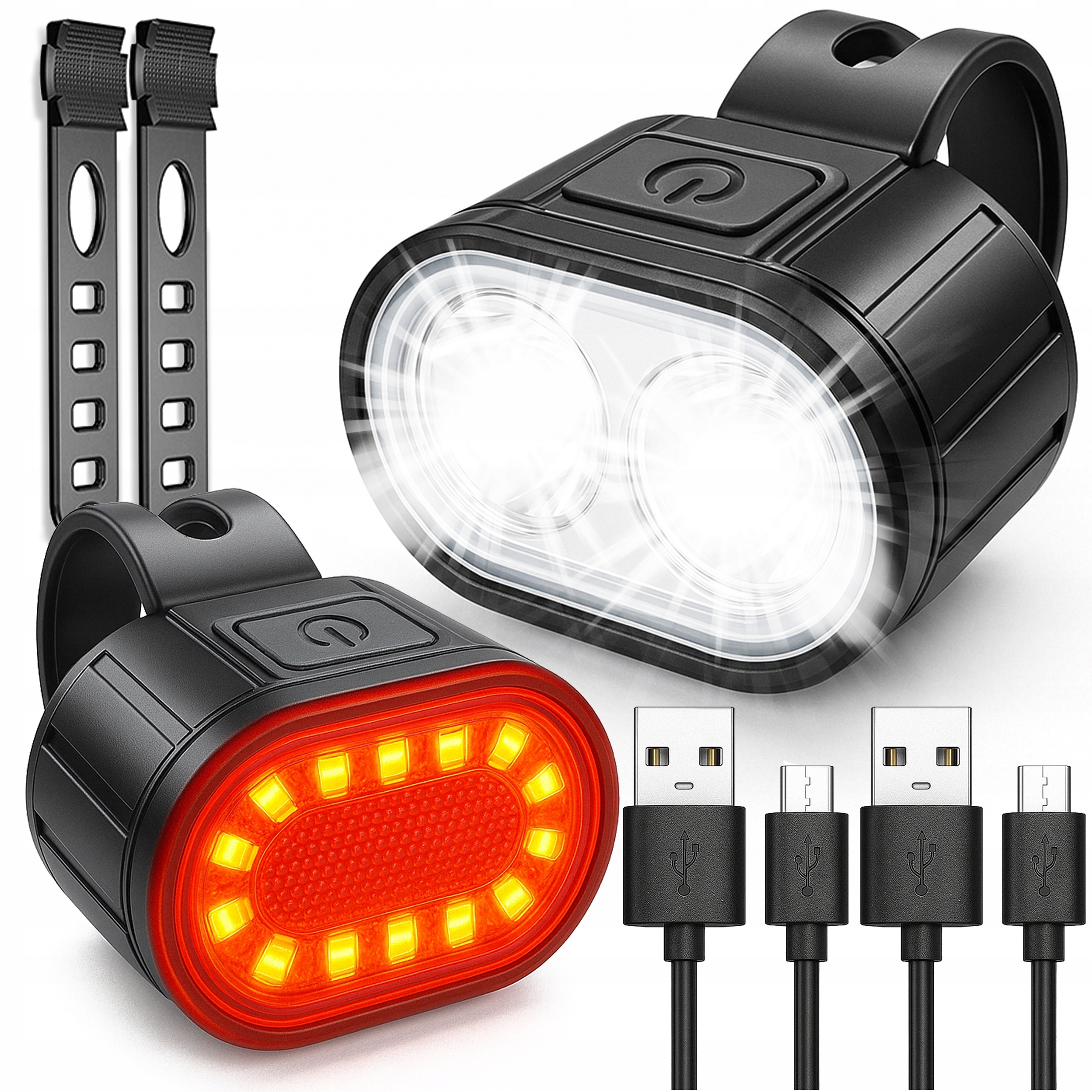 LAMPKI ROWEROWE ŚWIATŁO PRZÓD TYŁ 800 LUMENÓW USB TYP C WODOODPORNE LED T6