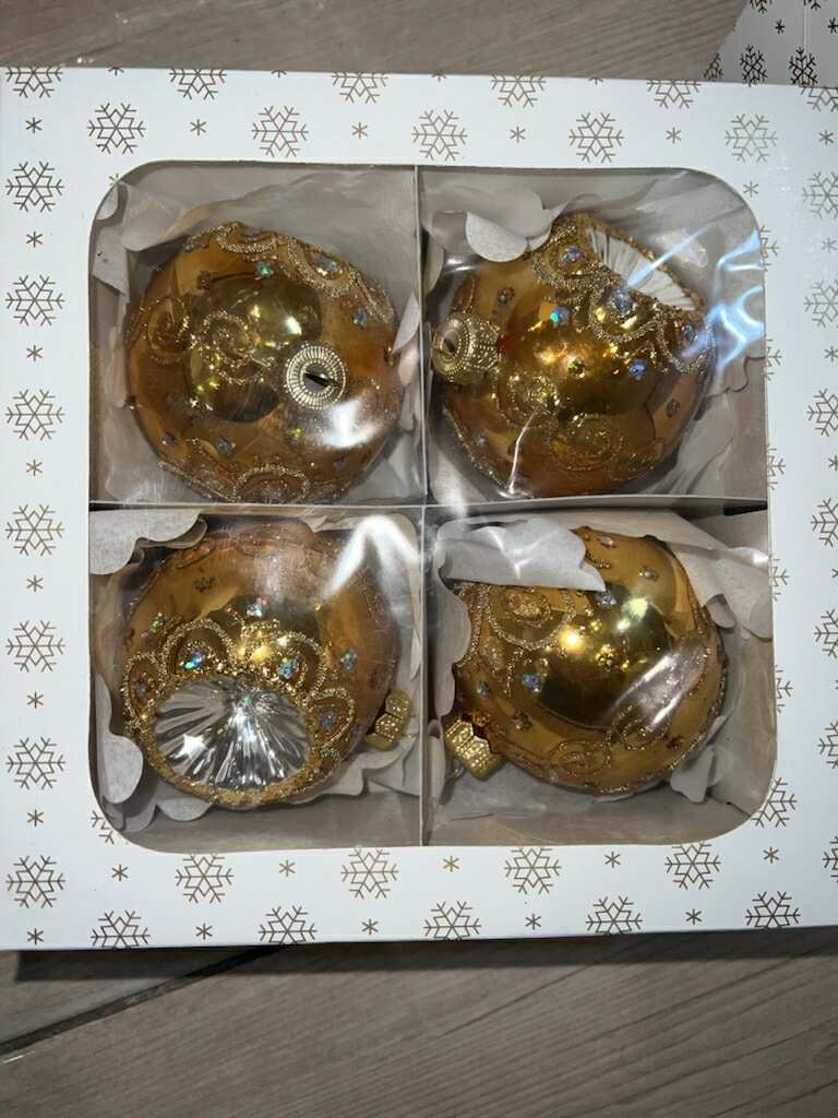 Set 4 Ks Skleněné Vánoční Baňky Glamour, Ručně zdobené