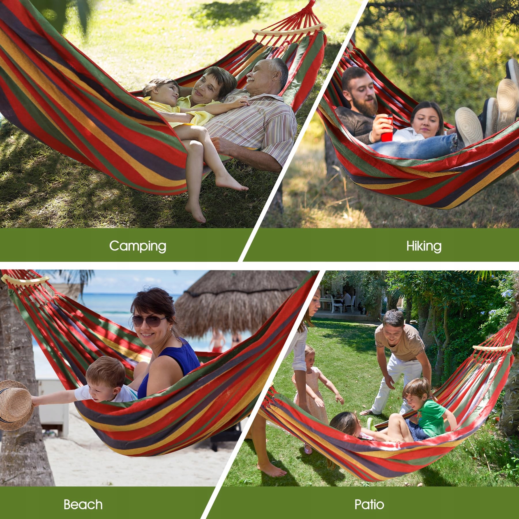 REDCAMP Hamak Dwuosobowy Outdoor Campingowy Z Drewnianą Belką 350kg Tęczowy — miniatura 8