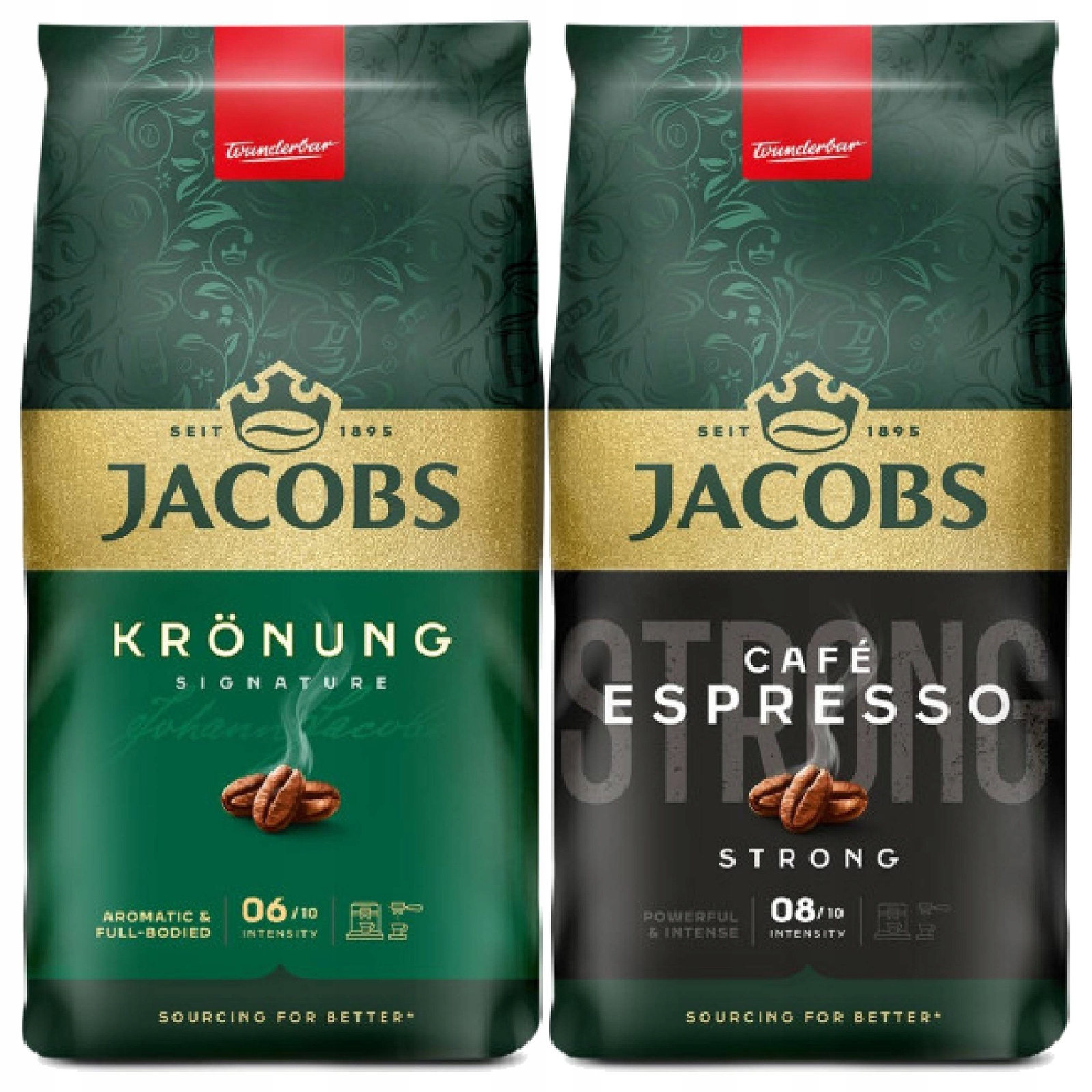 Levně Sada Káva zrnková Jacobs Kronung 1 kg Jacobs Espresso Strong 1 kg