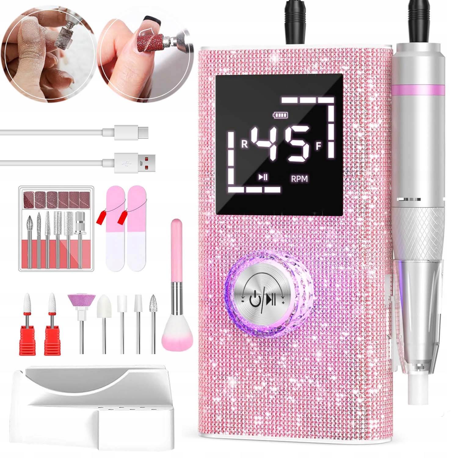 Elektrická Bruska Na Nehty Usb 45000 U/min Manikúra Pedikúra Sada