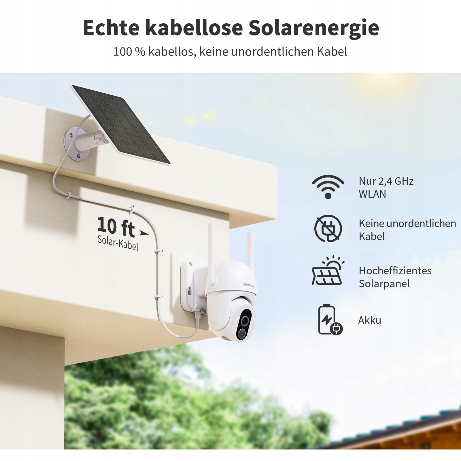 SEHMUA 2K Kamera Zewnętrzna Bezprzewodowa z Akumulatorem i Solarem — miniatura 5