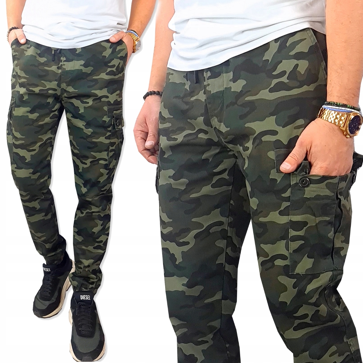 

Spodnie Bojówki męskie Moro dużo Kieszeni, 2XL/3XL