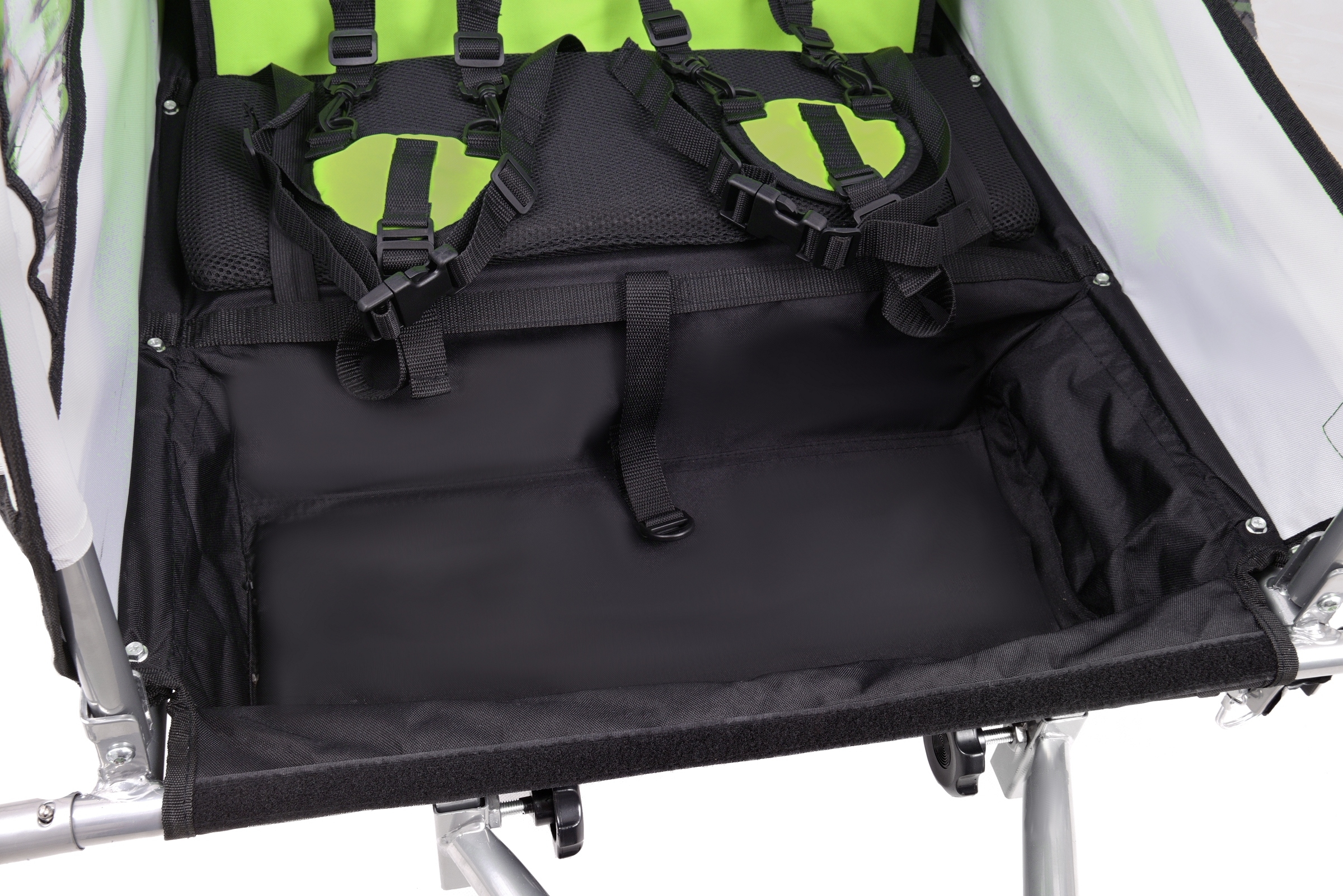 PRZYCZEPKA ROWEROWA 2-OSOBOWA SKŁADANA AMORTYZACJA JOGGER 3w1 LEDY Hamulec Liczba miejsc 2