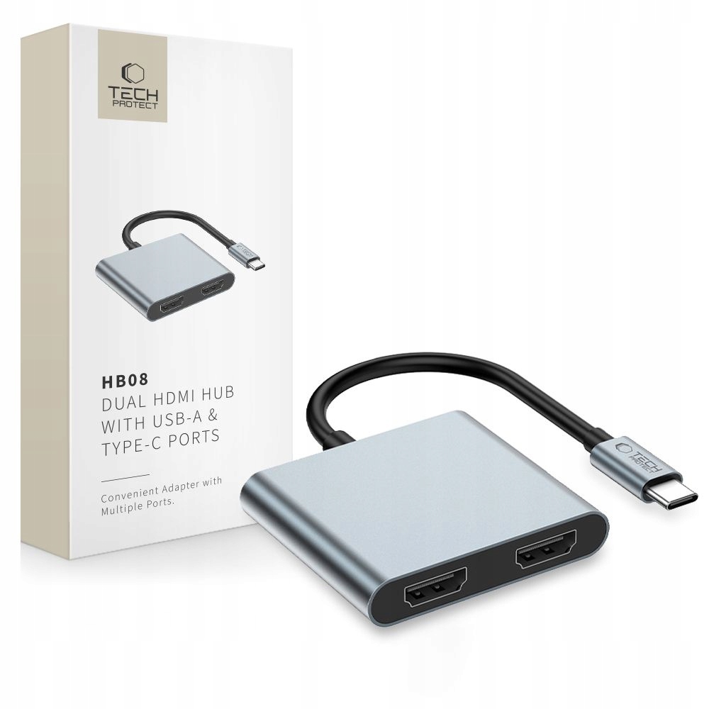 Hub adaptér 4v1 Usb-c Usb-a 2x Hdmi 4K 60HZ šedý