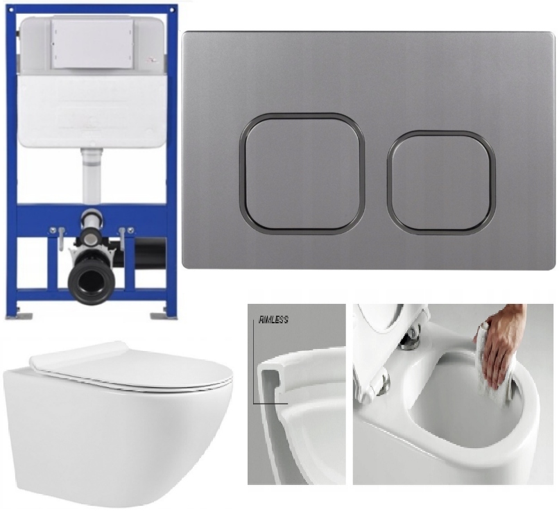 Stelaż do wc Slim 8cm miska wirowa deska przycisk Claro chrom mat mata