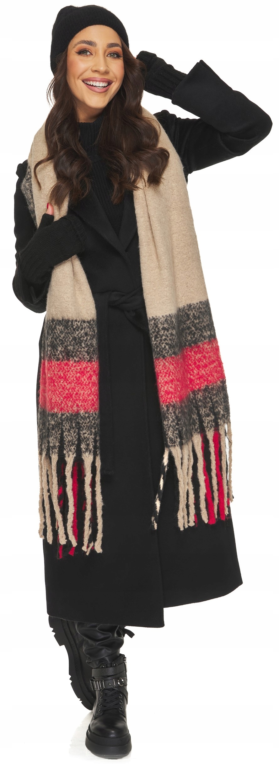 SZAL SZALIK DAMSKI GRUBY W KRATĘ Z FRĘDZLAMI ciepły miękki zimowy na zimę Długość (cm) 230 cm