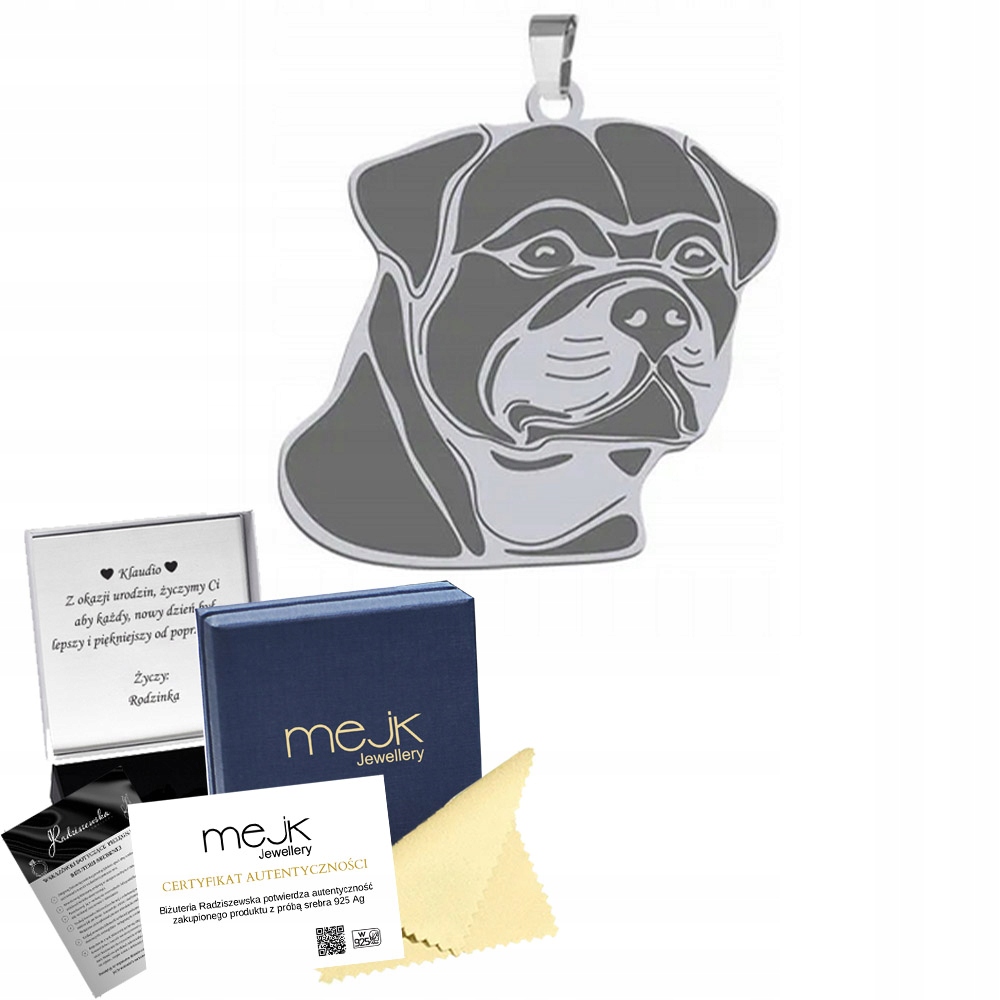 Stříbrný přívěsek se psem Rottweiler 925 Šperky Žena Dedikace Bonus