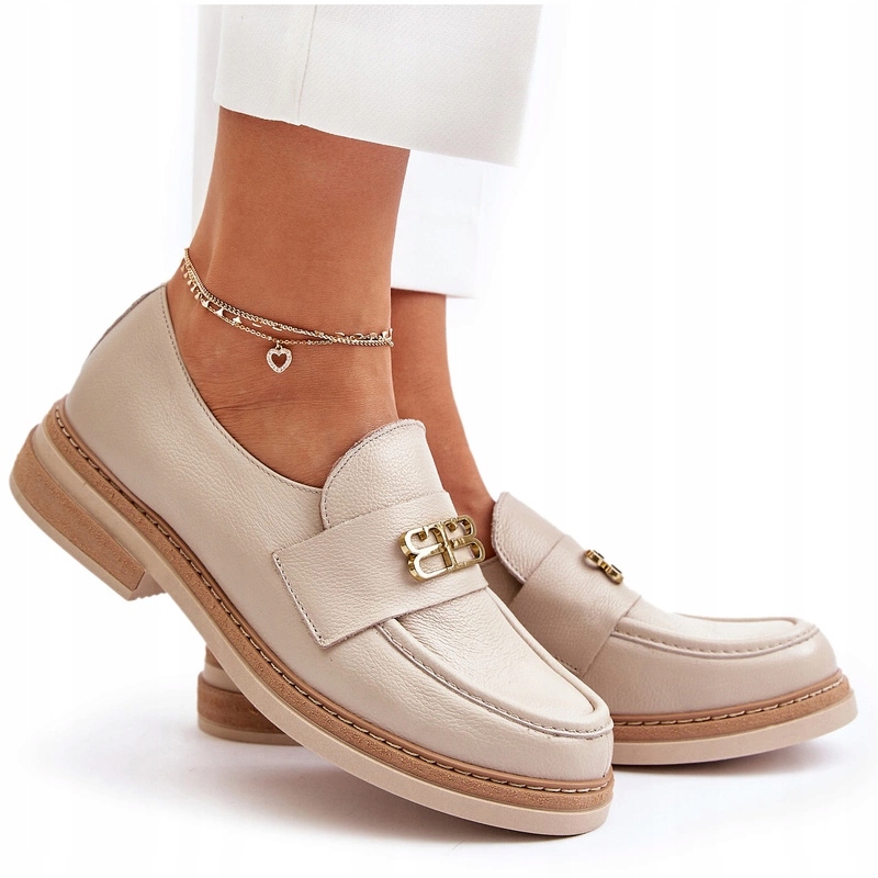 Dámské Polobotky Přírodní Kůže Elegantní Zazoo 20174 Béžová 37