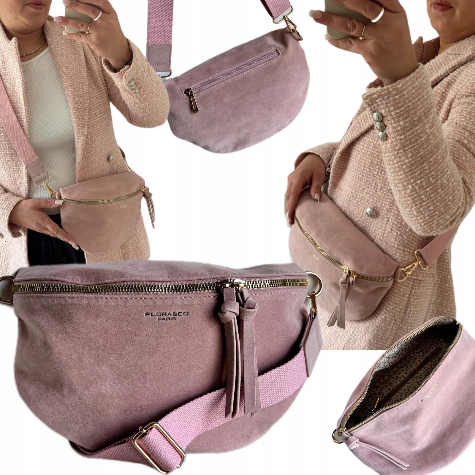 Torebka Damska Listonoszka Nerka Flora&co Zamsz Skóra Eco Zamszowa Różowa