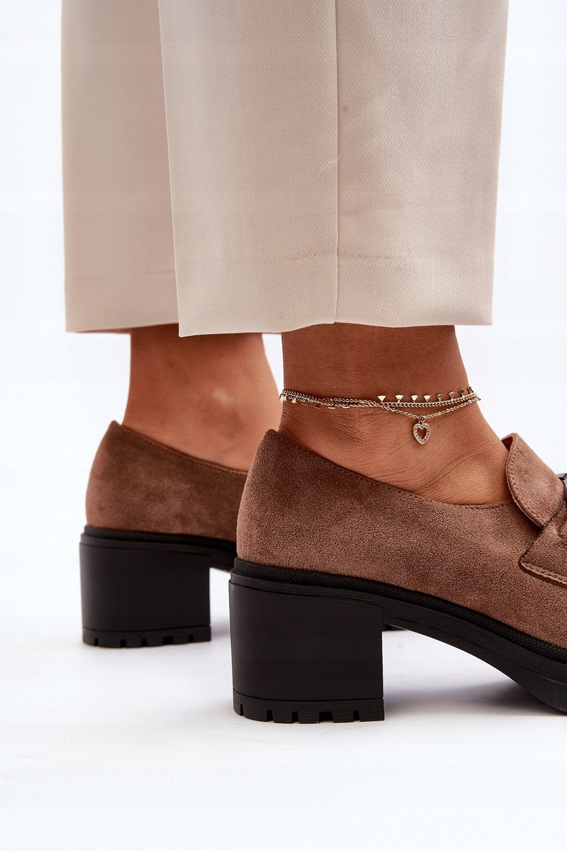 MOKASYNY PÓŁBUTY DAMSKIE VINCEZA BEŻOWE ZAMSZOWE NA OBCASIE R 38 Wzór dominujący bez wzoru