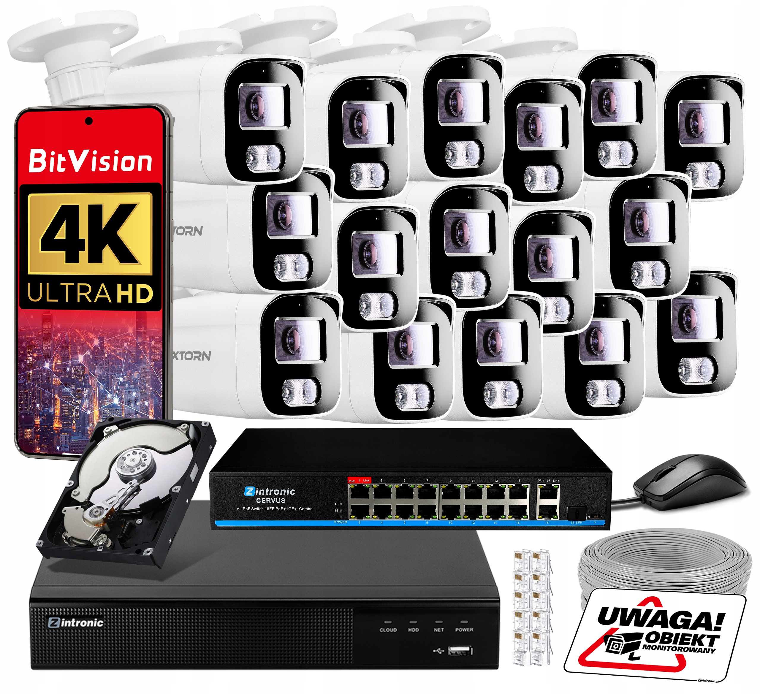 Sada Pro Monitorování 8MPx Ip Poe 16 Kamer Detekce Zvuku