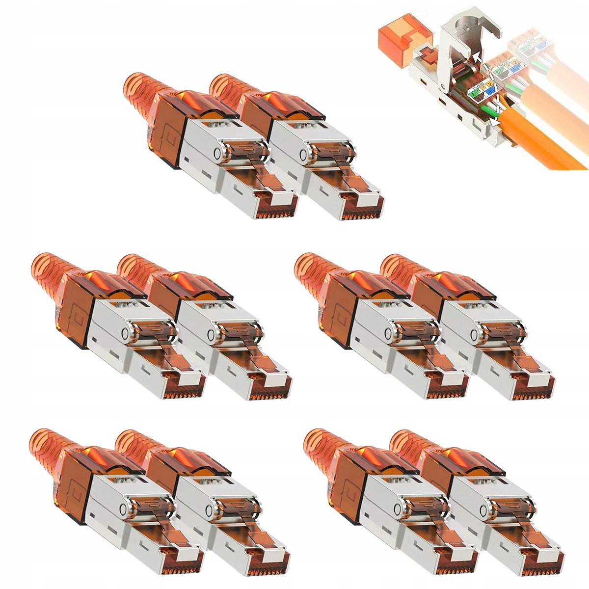 Złączka Sieciowa Moduł jack RJ45 Cat 7, beznarzędziowy, pomarańczowe