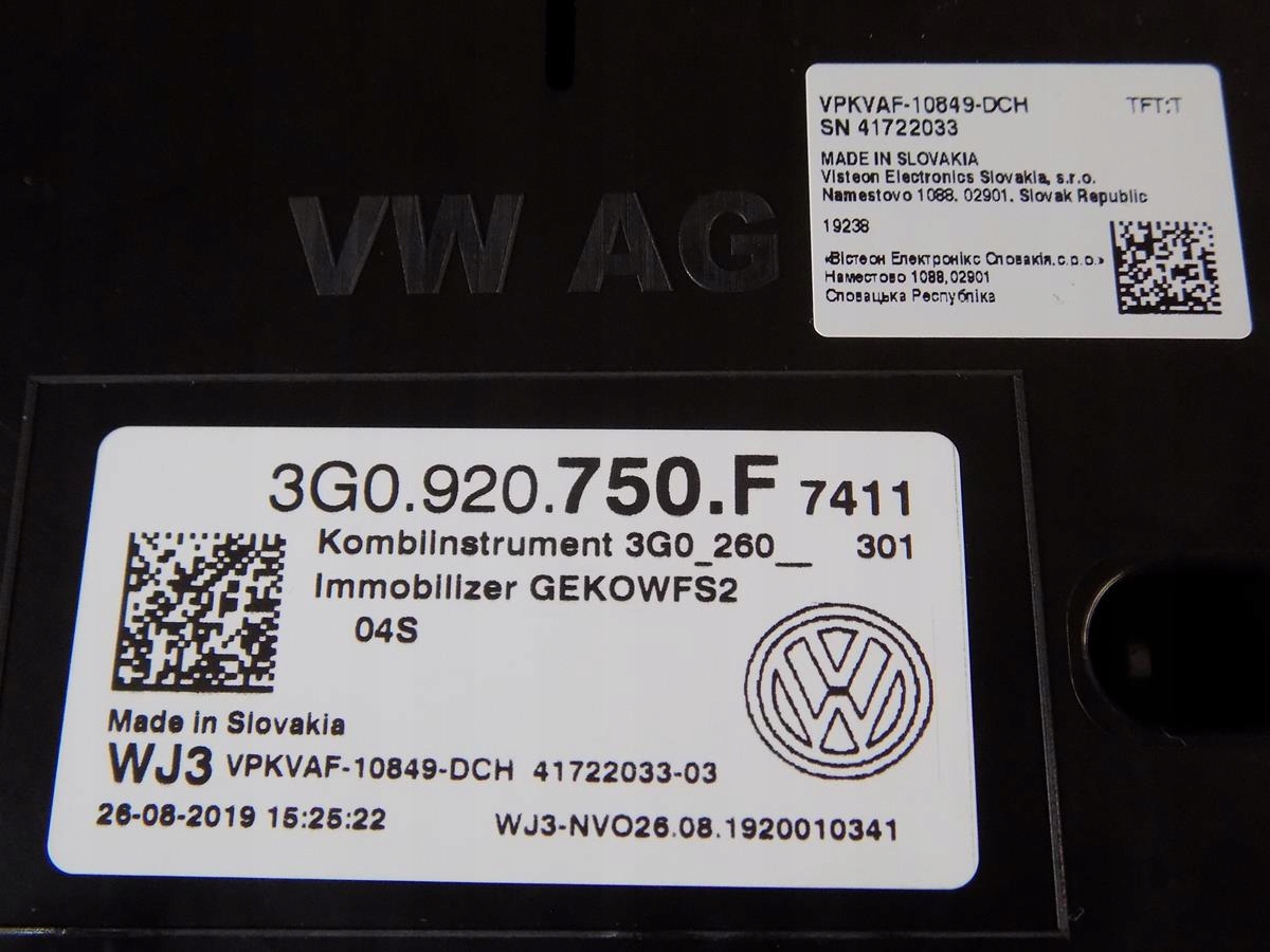 VW PASSAT B8 1.5 TSI dials dials 3G0920750F