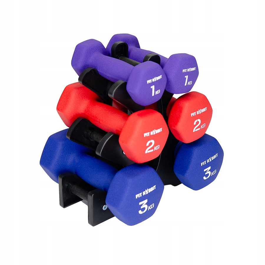 Fit-Rabbit Zestaw hantli winylowych HEX 2x1 kg + 2x2 kg + 2x3 kg + stojak.