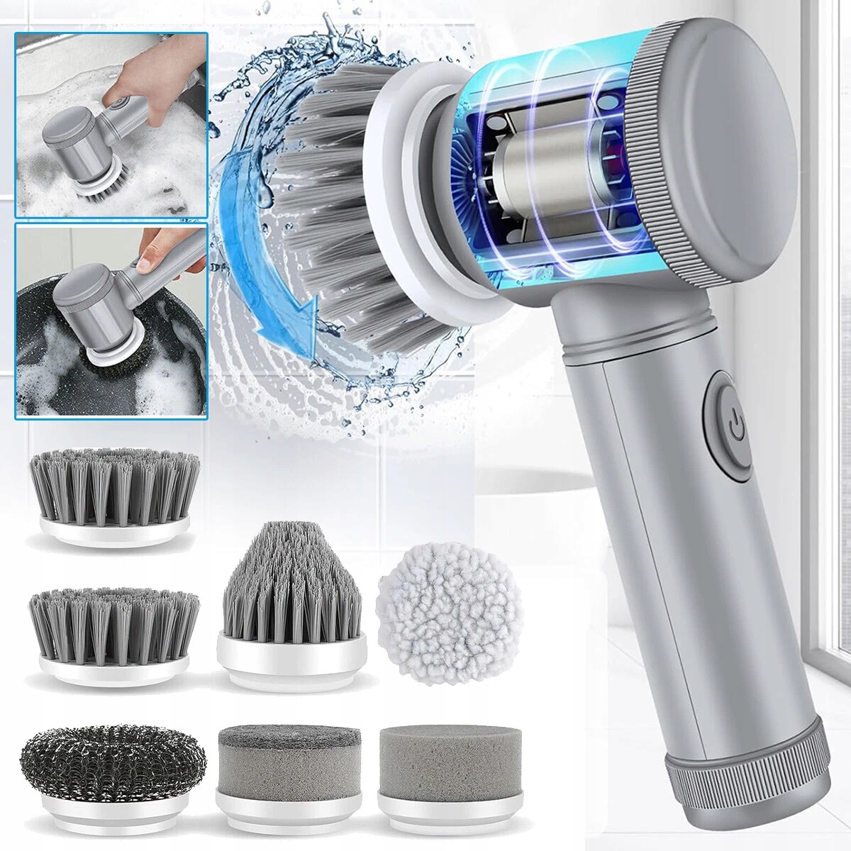 Elektrický kartáč na čištění Rotační 7v1 pro čištění a mytí Sada