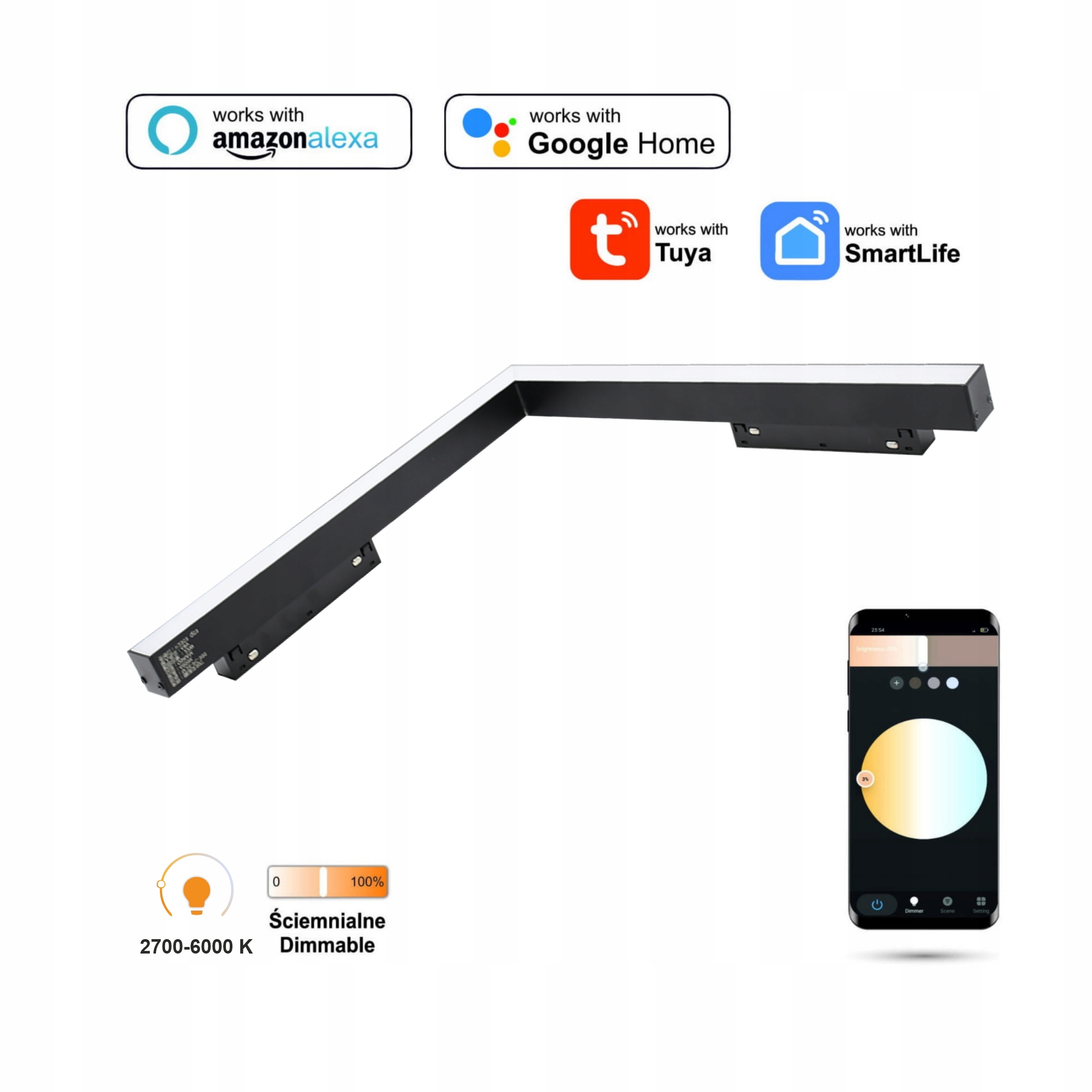 Úhlový horizontálny Led reflektor 2.4 GHz Ultron 16W Smart Track 48VDC 2700-6000K