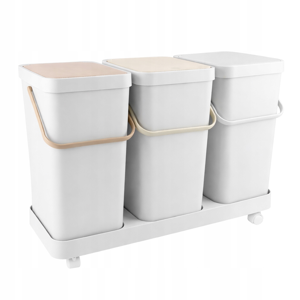 Kontejnery Na Třídění Odpadků, 3 Komorový Koš Na Kolečkách S Nálepkami, 60 L