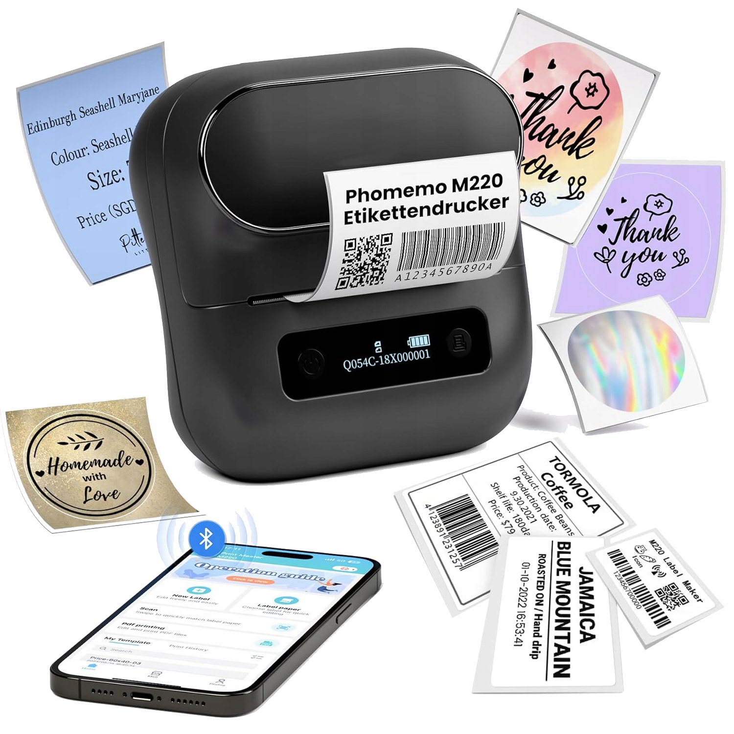 Phomemo M220 tiskárna samolepících termálních štítků s Bluetooth 80 mm