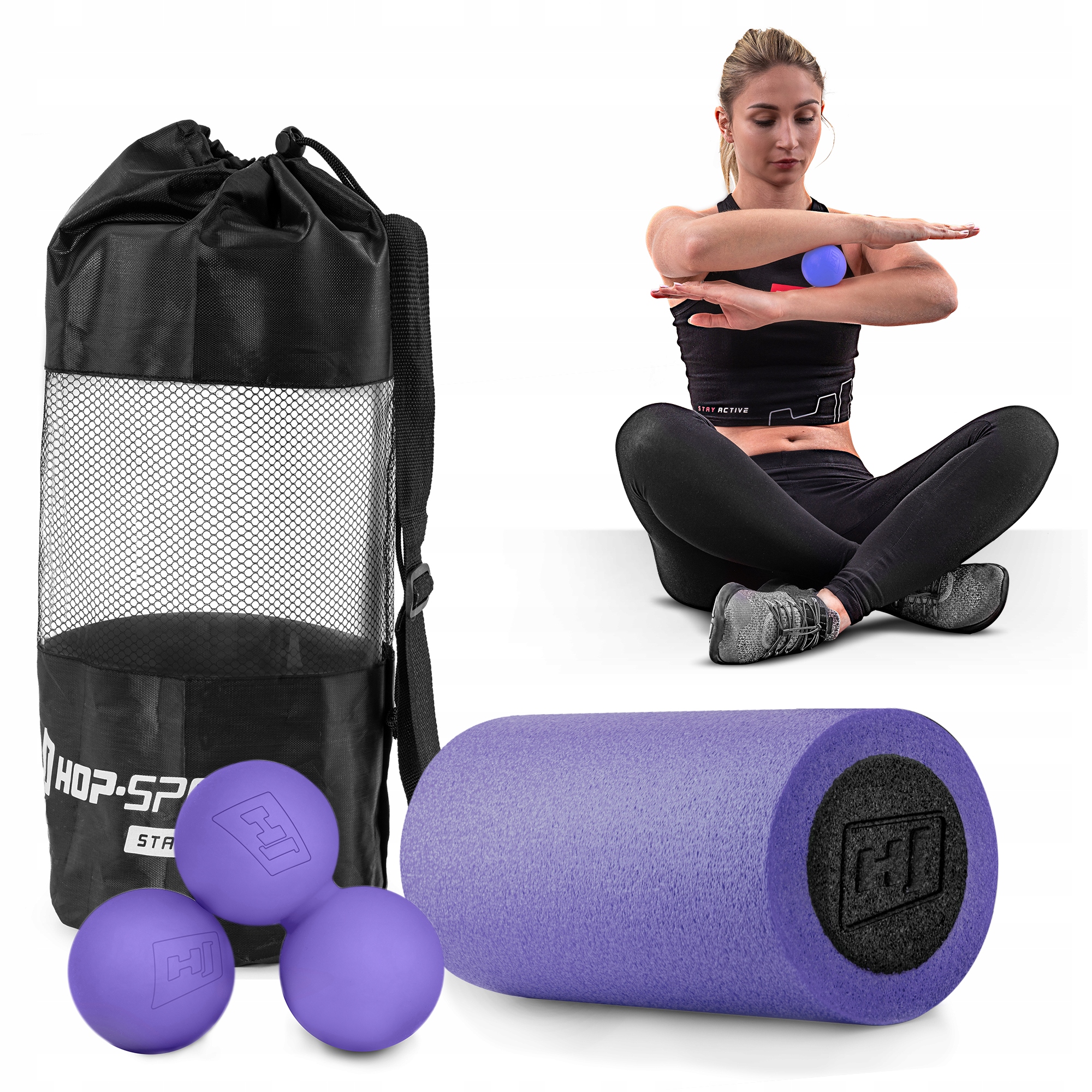 ZESTAW ROLLER + PILKA + PIŁKA DOUBLE DO MASAŻU HS