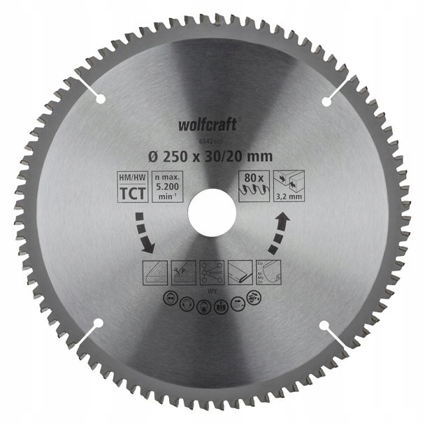 Wolfcraft 6542000 Pilový kotouč 250x30/20mm 80 zubů čisté řezání