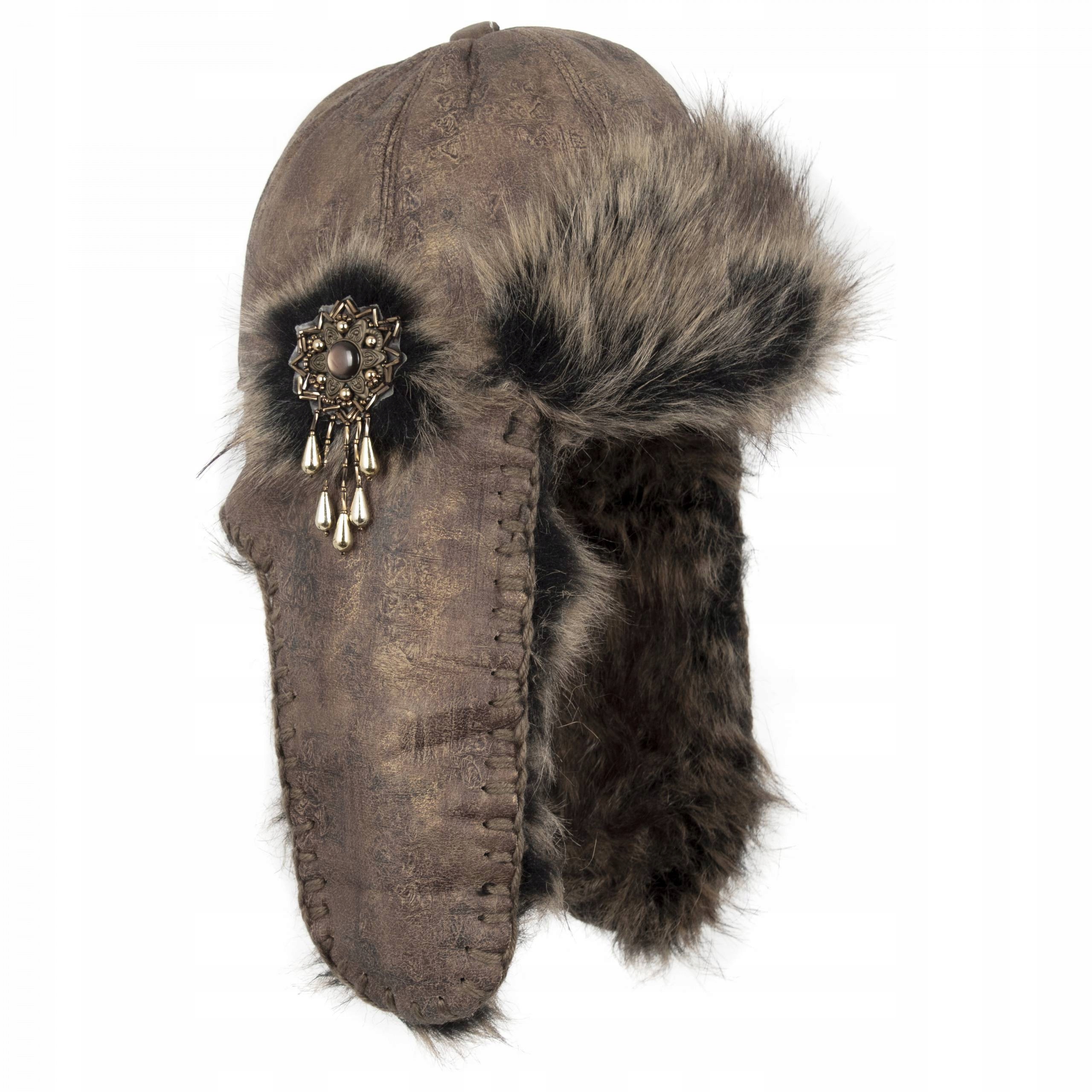 

W21A J.Brąz zimowa czapka damska uszatka z brożką