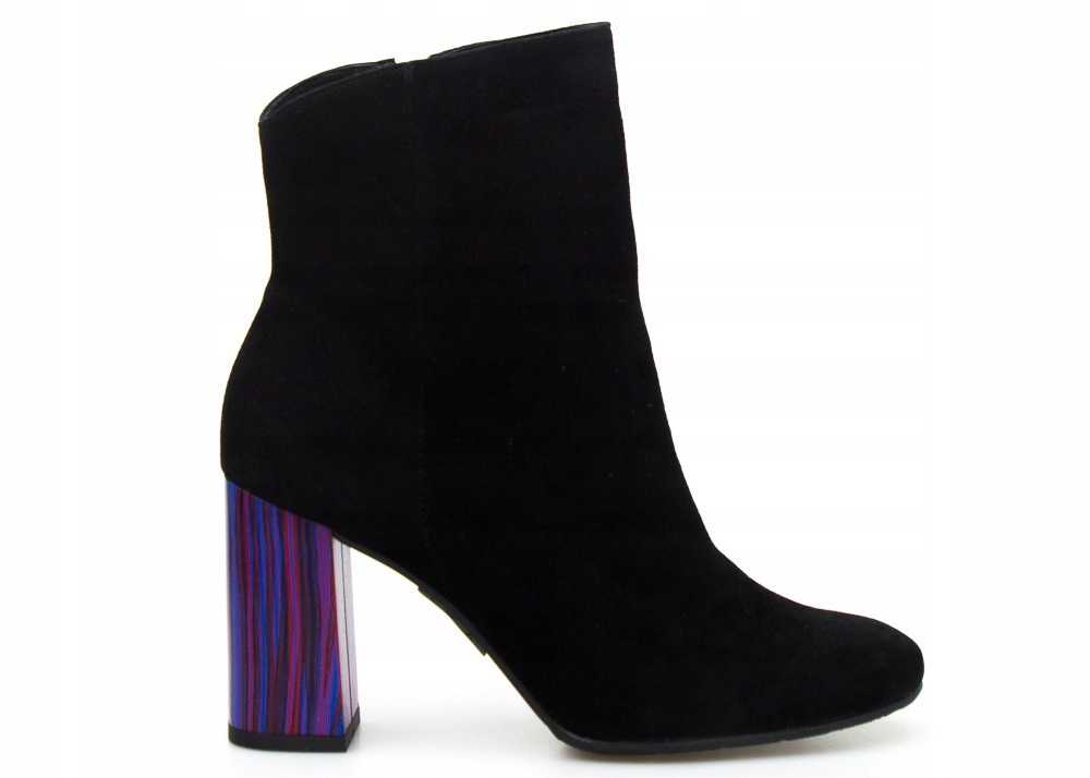 Černé Kotníkové Boty Na Barevném Podpatku, Teplá Kůže 37