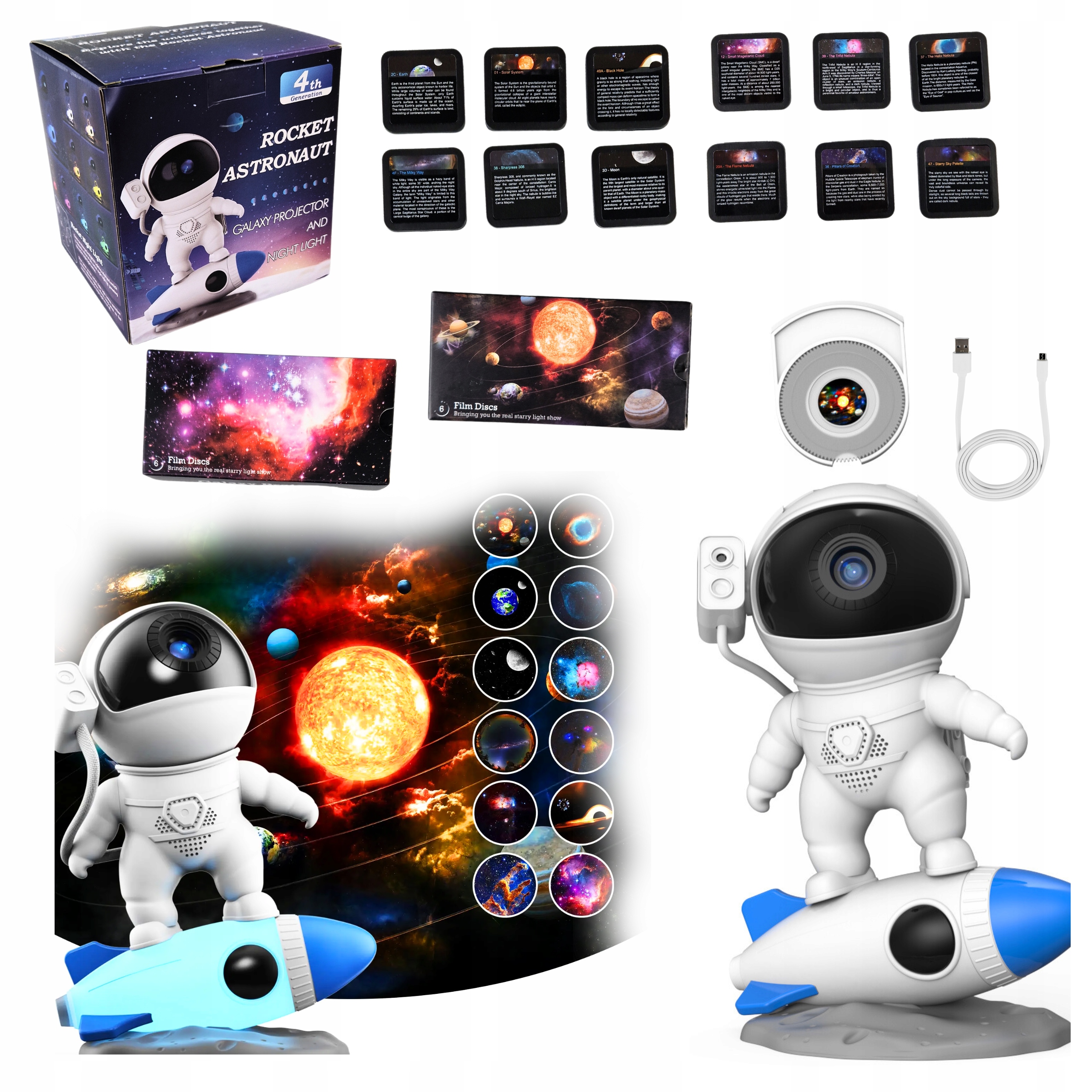 Projektor Gwiazd Planetarium lampka Nocna Led Rzutnik 13x Dysk Planet 4K Hd