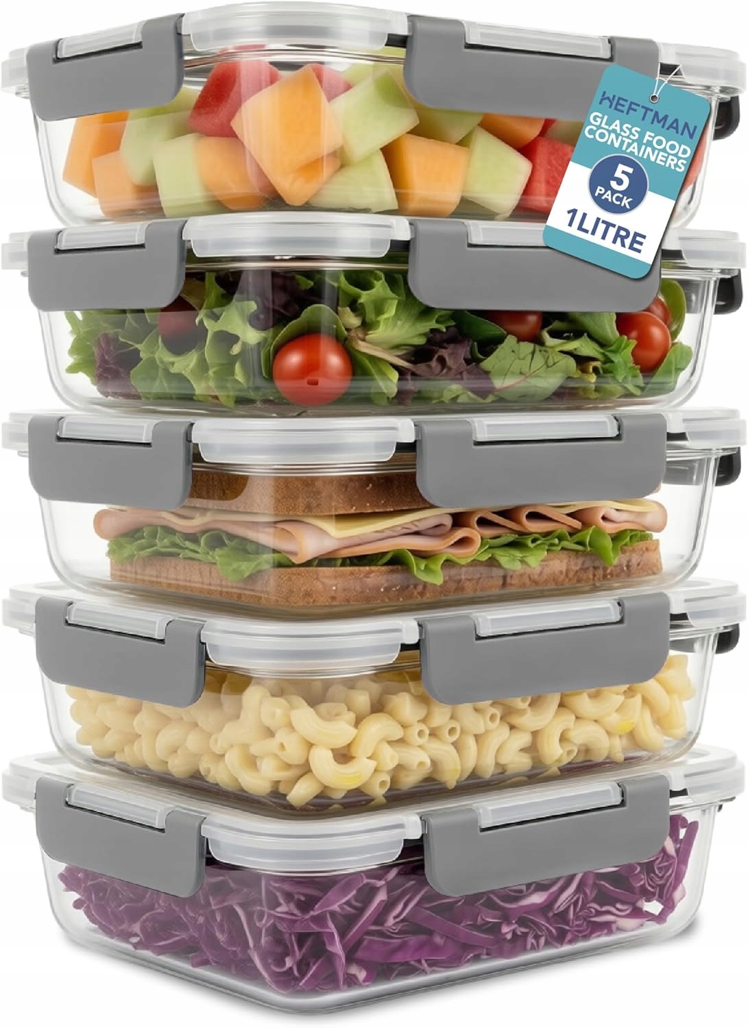 Skleněné Nádoby Na Potraviny 5 Ks 1040 ML Hermetická Obědová Mraznička