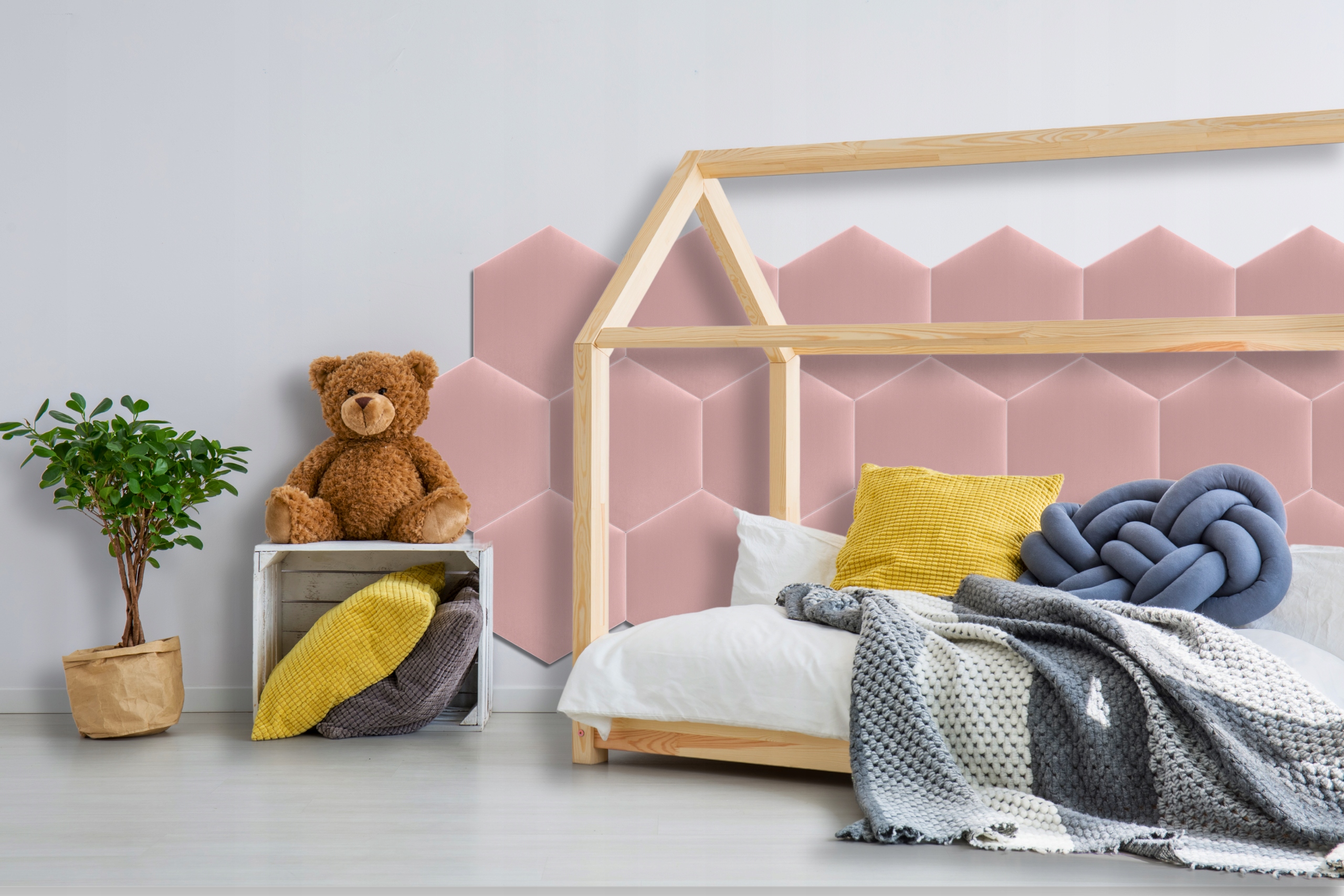 Panel Tapicerowany Ścienny RÓŻOWY WELUR Heksagon Wezgłowie 40x35 cm Grubość 4 cm