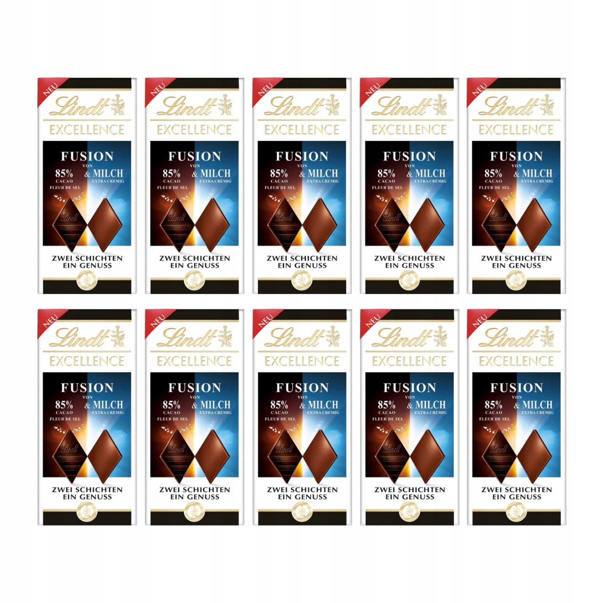 Czekolada Lindt Excellence Fusion 85%&Milch gorzka z solą i mleczna 10x100g