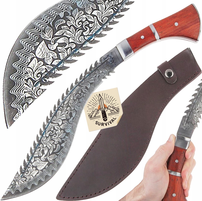 Maczeta Kukri S Pilou Nůž Nerezová Ocel 440 kožený obal 45 cm