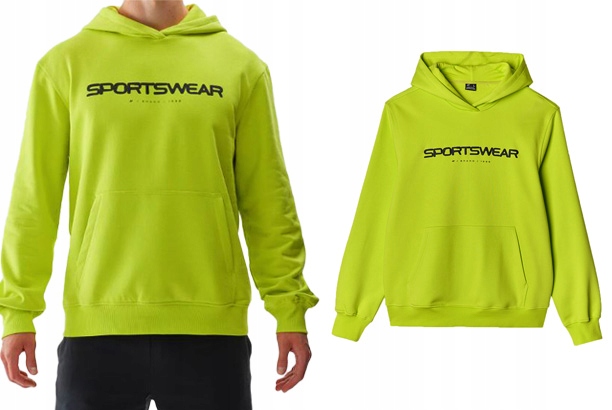 Tepláková mikina z bavlny, nerozepínací, 4F M1259 s kapucí, neonová, velikost L