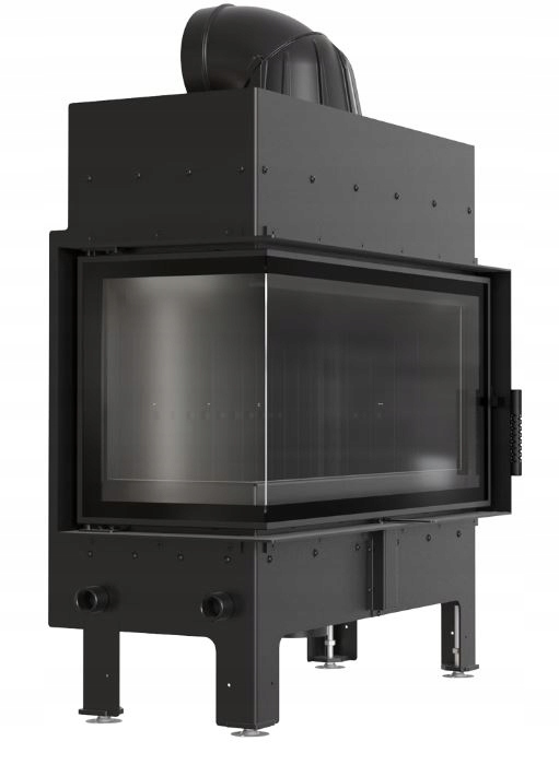 Ocelový vzduchový krb Floki L levý 12 kW černý, uvnitř moderní eko